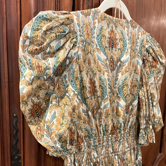 Women's Paisley Puff-Sleeve V-Neck Maxi Dress - Olive/Tan - Picture 13 of 15